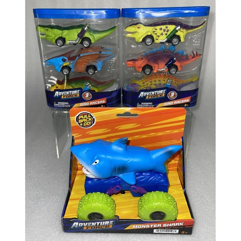Adventure Force Pull Back Monster Shark Truck‎ & 6 Pack Dino Racers Vehicles NEW